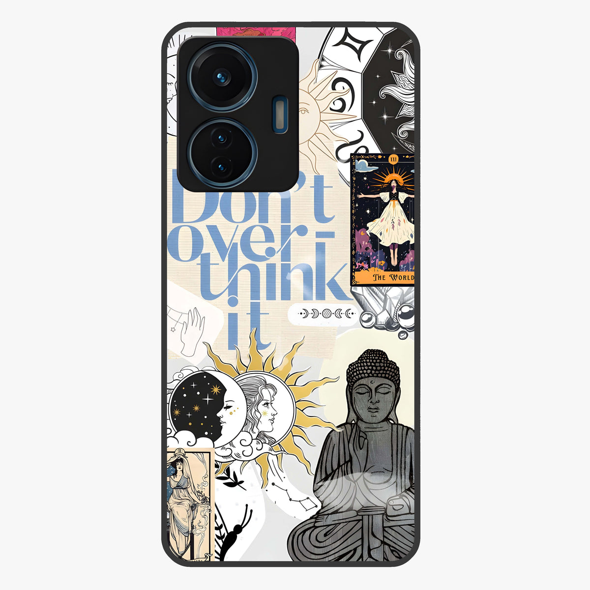 Ethereal Thoughts Glass Case showing flat back view with dreamy artistic artwork and glossy glass finish.