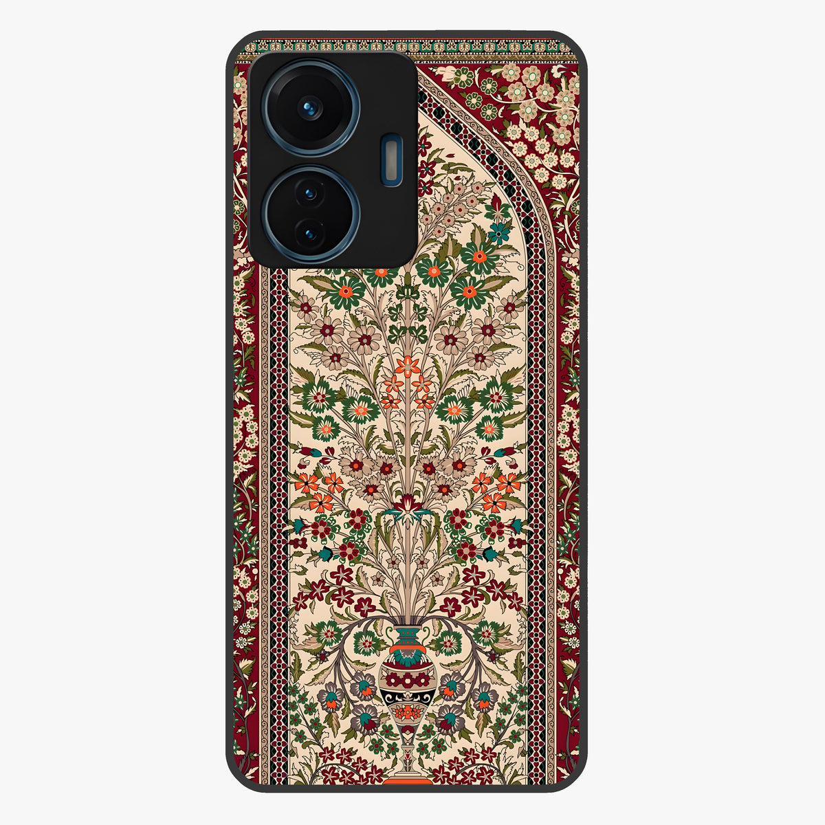 Persian Inspired Glass Case showing flat back view with ornate Persian style pattern artwork and glossy glass finish.