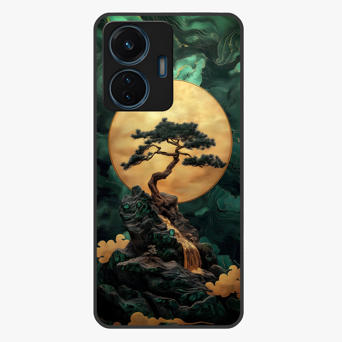 Zen Moon Rise Glass Case showing flat back view with calm moonrise artwork and glossy glass finish.