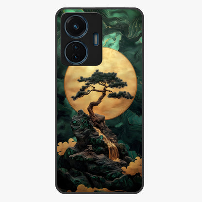 Zen Moon Rise Glass Case showing flat back view with calm moonrise artwork and glossy glass finish.
