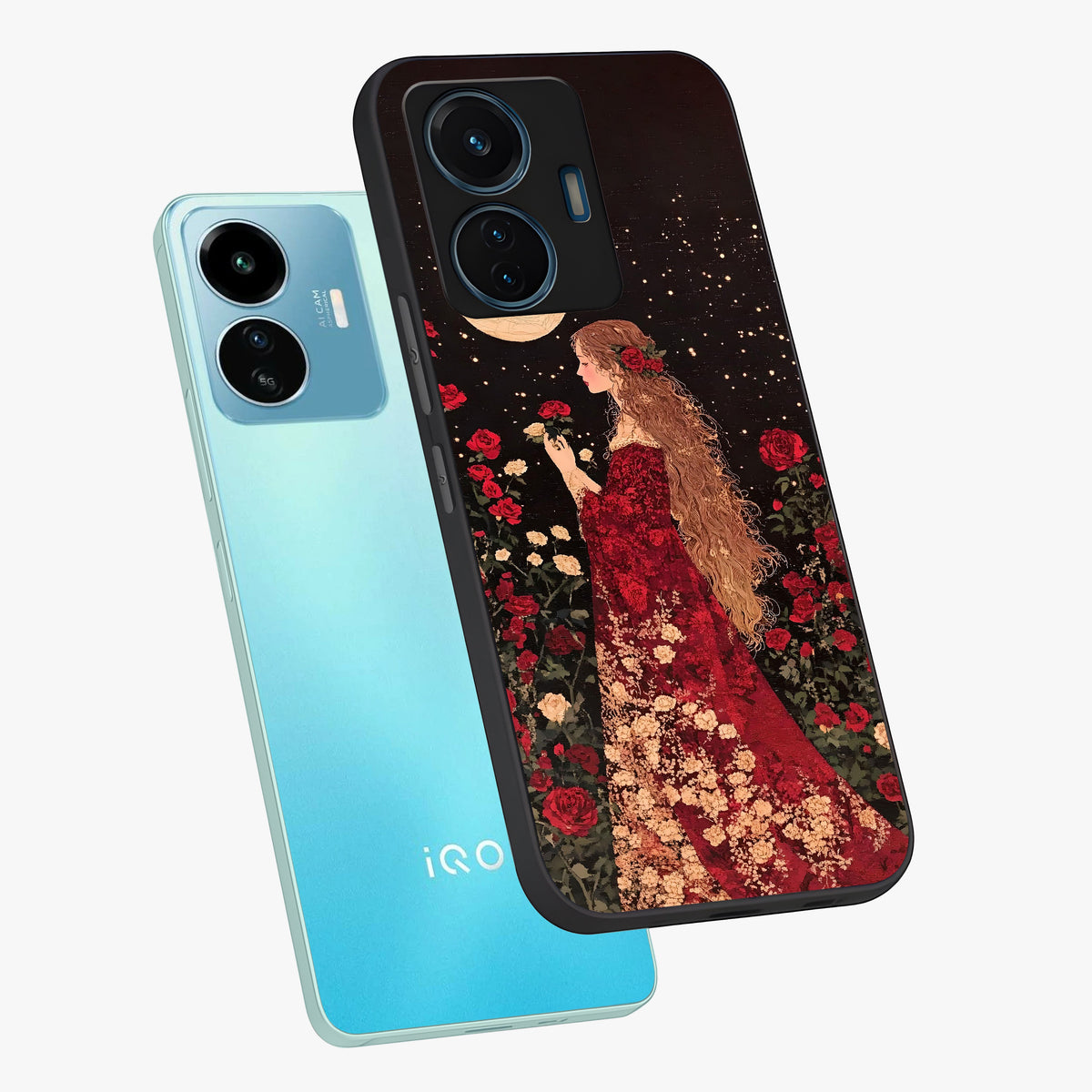Crimson Dreams Glass Case displayed in angled mockup highlighting soft crimson aesthetic design with artistic theme.