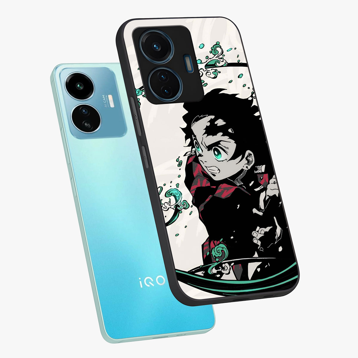 Demon Slayer Glass Case displayed in angled mockup highlighting dramatic anime character design with action aesthetic.