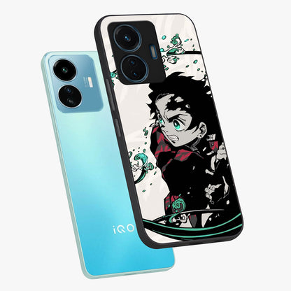 Demon Slayer Glass Case displayed in angled mockup highlighting dramatic anime character design with action aesthetic.