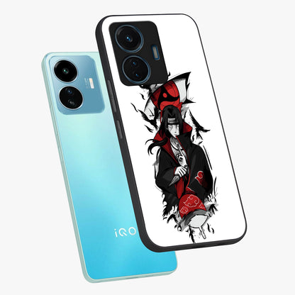Itachi Limited Edition Naruto Anime Glass Case displayed in angled mockup highlighting dramatic anime illustration with bold action aesthetic.