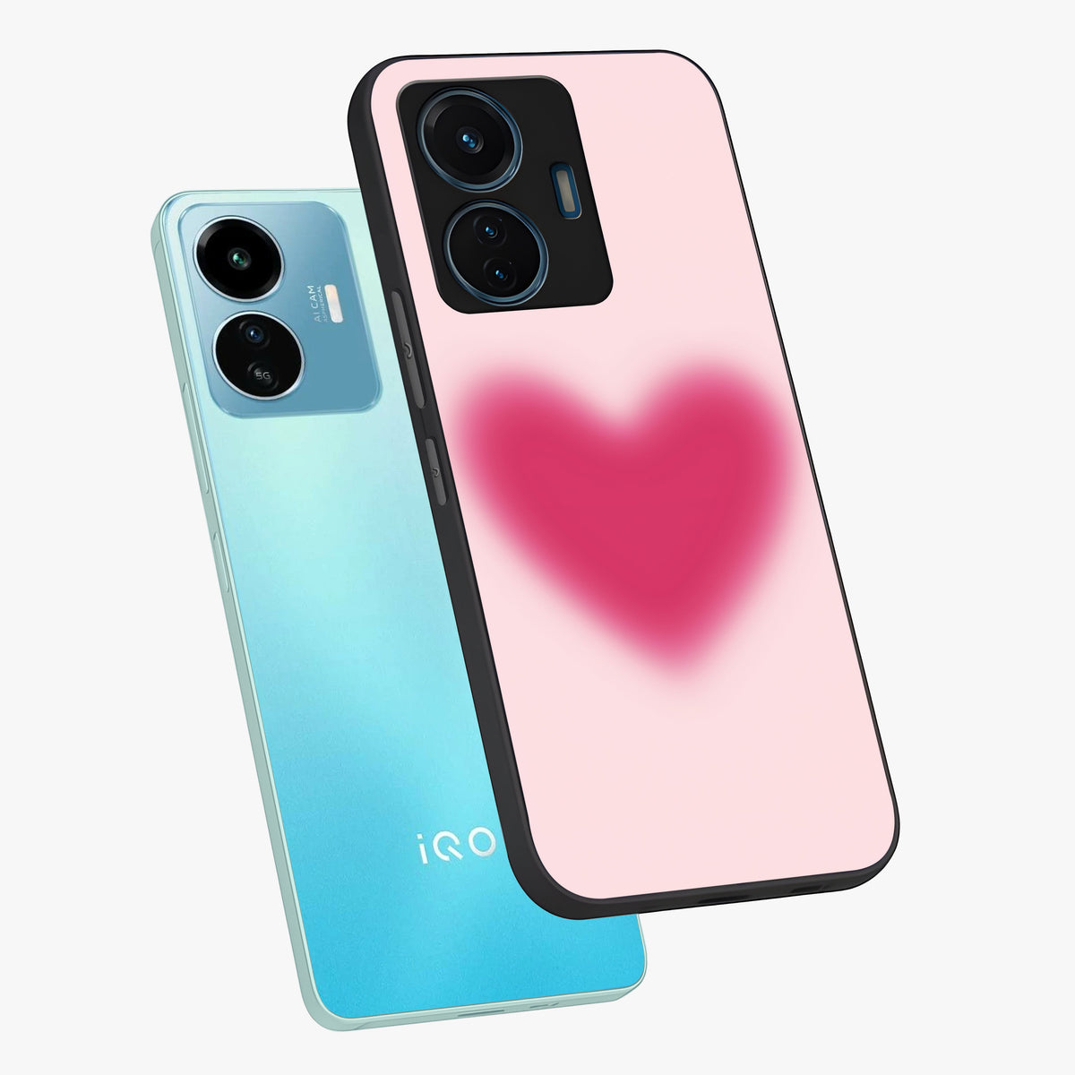 Pink Aura Heart Glass Case displayed in angled mockup highlighting vibrant pink heart design with dreamy aura aesthetic.