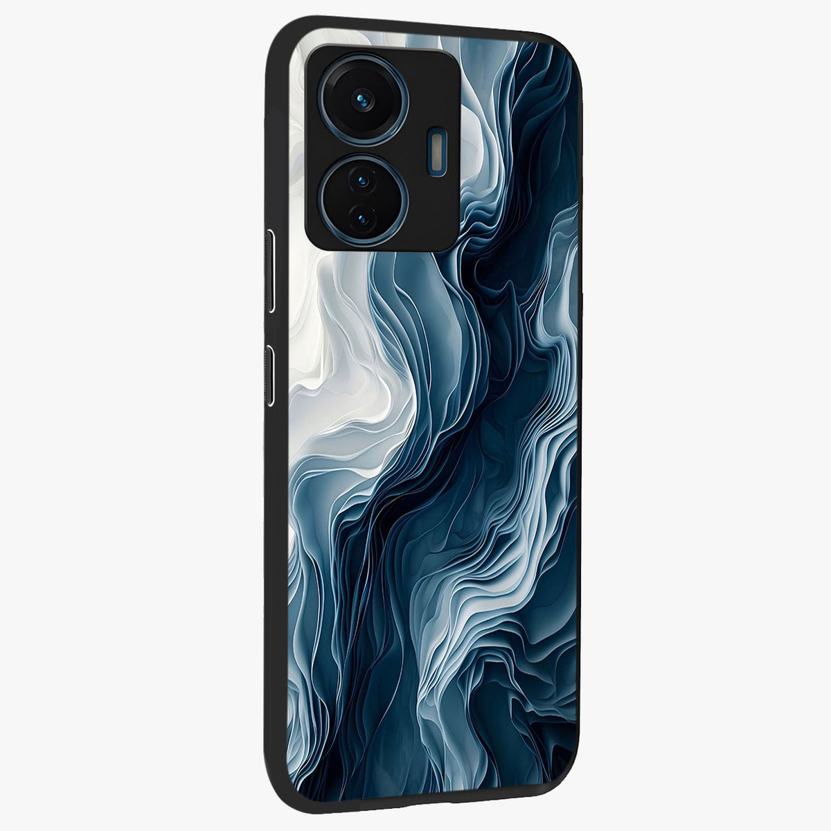 Ethereal Paper Marble Glass Case upright view showcasing smooth marble artwork with refined minimalist theme.