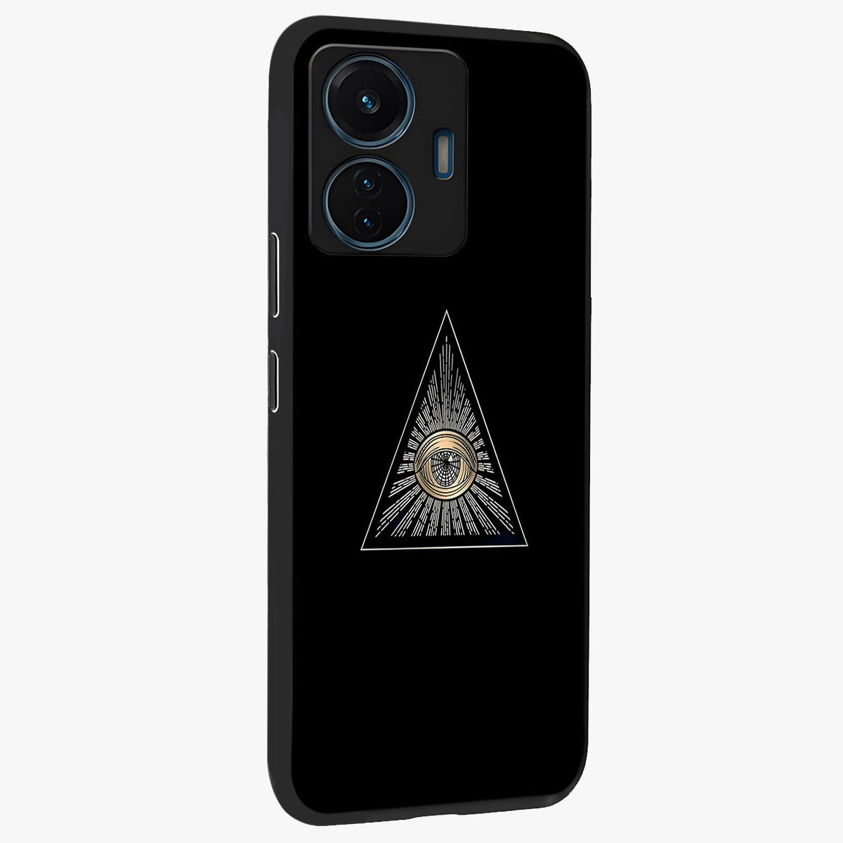 Illuminati Evil Glass Case upright view showcasing striking illuminati artwork with mysterious symbolic theme.