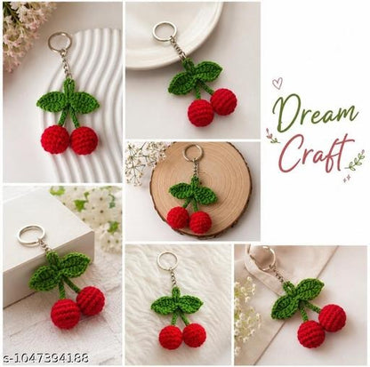 Crochet Cherry Charm Keyring