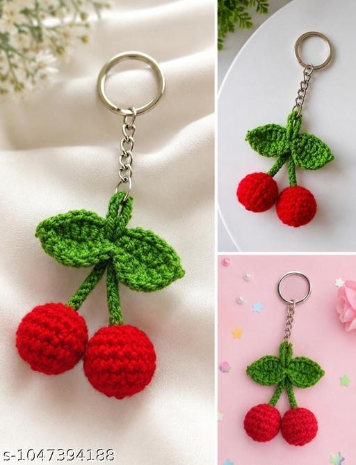 Crochet Cherry Charm Keyring