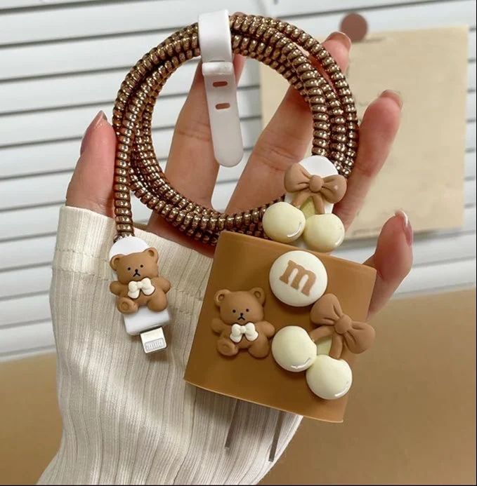 Choco Bear Charger Silicon Apple IPhone Charger Case | Lightning Charger/Cable Protector Cover for iPhone Charger