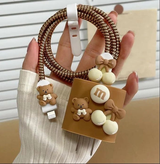 Choco Bear Charger Silicon Apple IPhone Charger Case | Lightning Charger/Cable Protector Cover for iPhone Charger