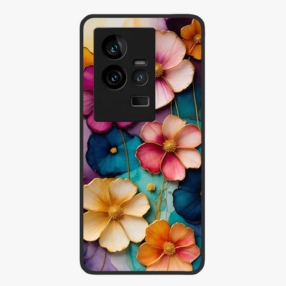Artlyn Grace Flower Pattern Glass Case showing flat back view with elegant floral pattern artwork and glossy glass finish.