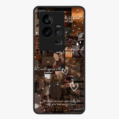 Bittersweet Aesthetic Chaos Glass Case showing flat back view with artistic chaotic aesthetic design and glossy glass finish.