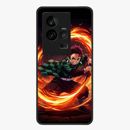 Blazing Sword Resolve Glass Case showing flat back view with fiery sword artwork and glossy glass finish.
