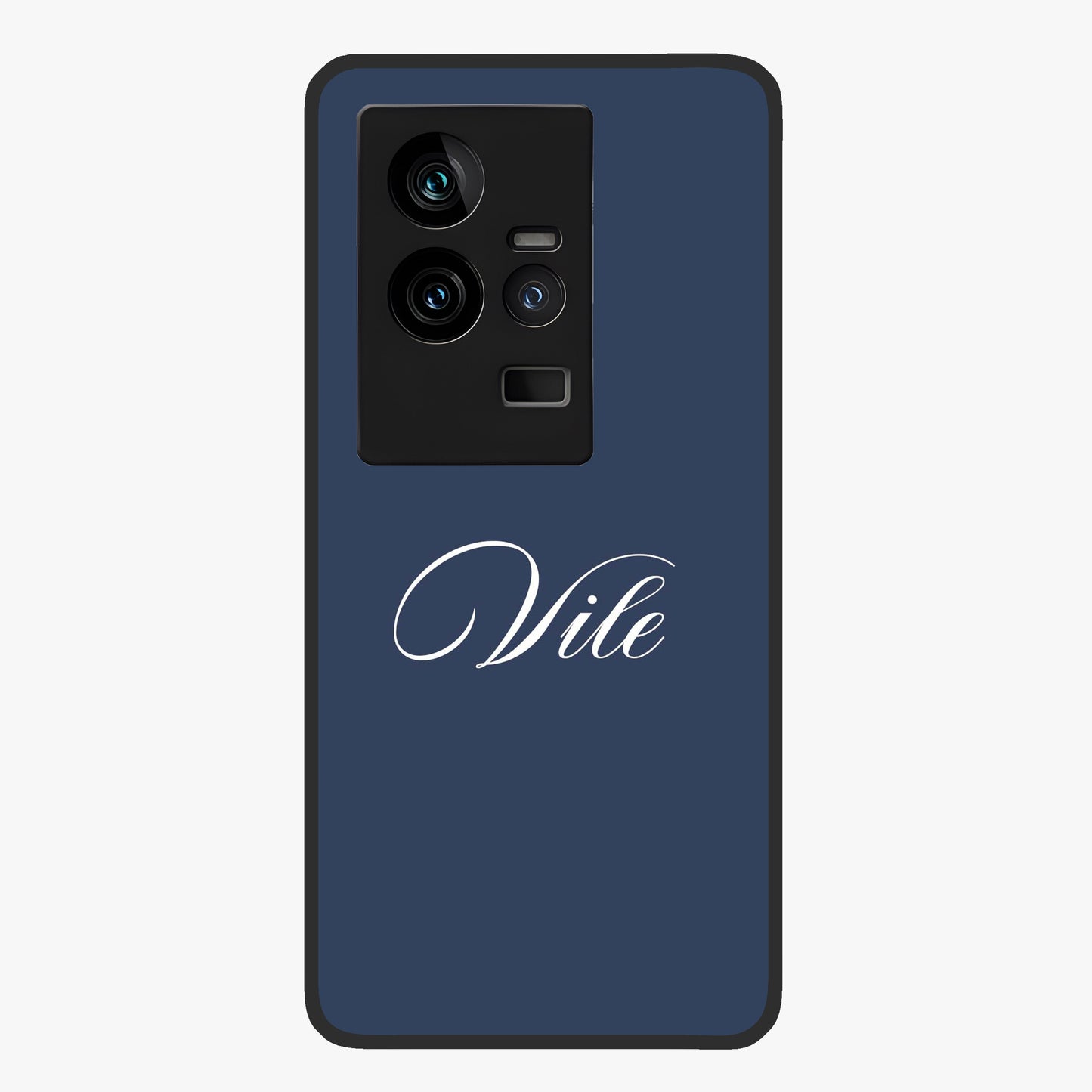 Blue Background Personalized Custom Name Glass Case showing flat back view with minimal blue background and custom name design.