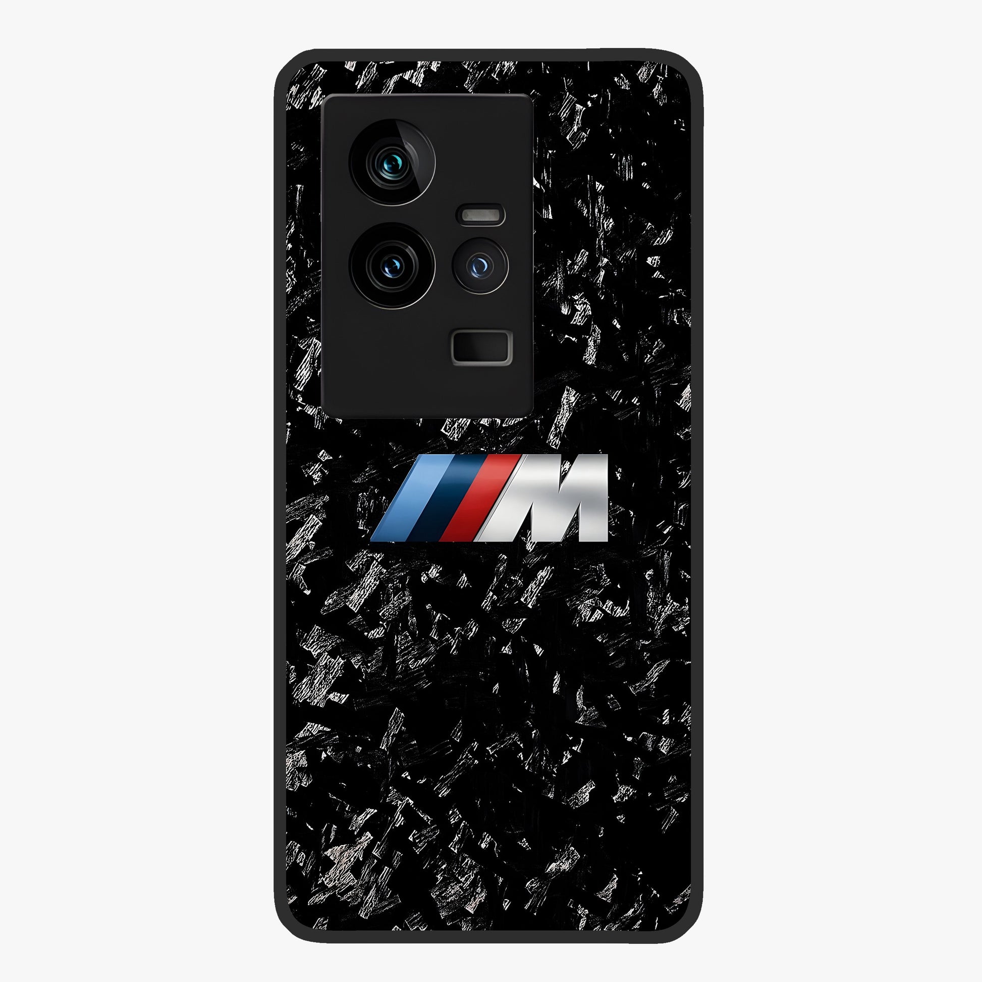 Carbon Speed Mark Glass Case showing flat back view with sporty carbon pattern artwork and glossy glass finish.
