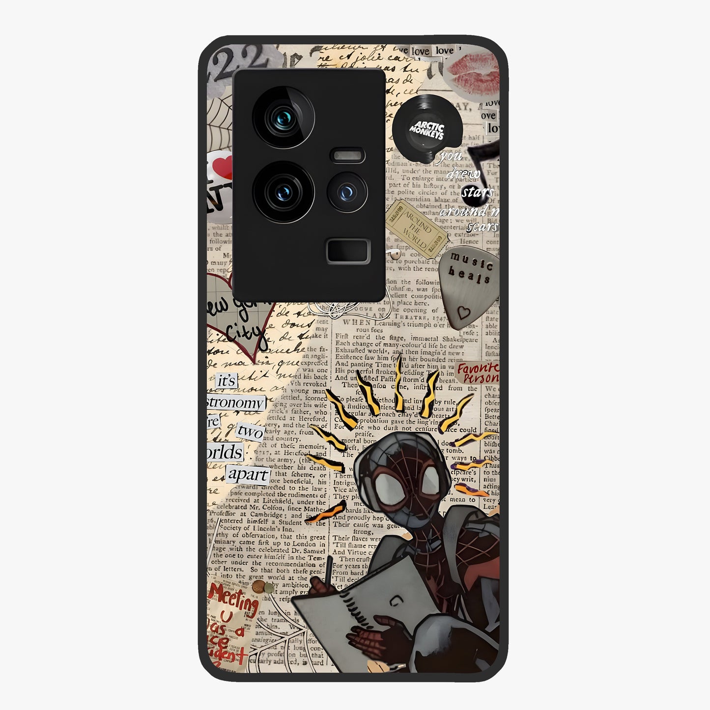 City Dream Sketch Glass Case showing flat back view with artistic city skyline sketch artwork and glossy glass finish.