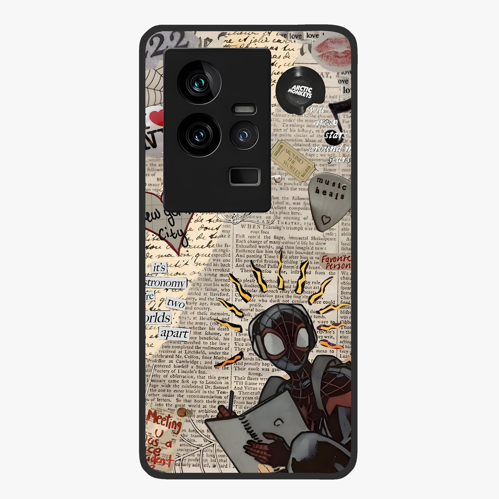 City Dream Sketch Glass Case showing flat back view with artistic city skyline sketch artwork and glossy glass finish.