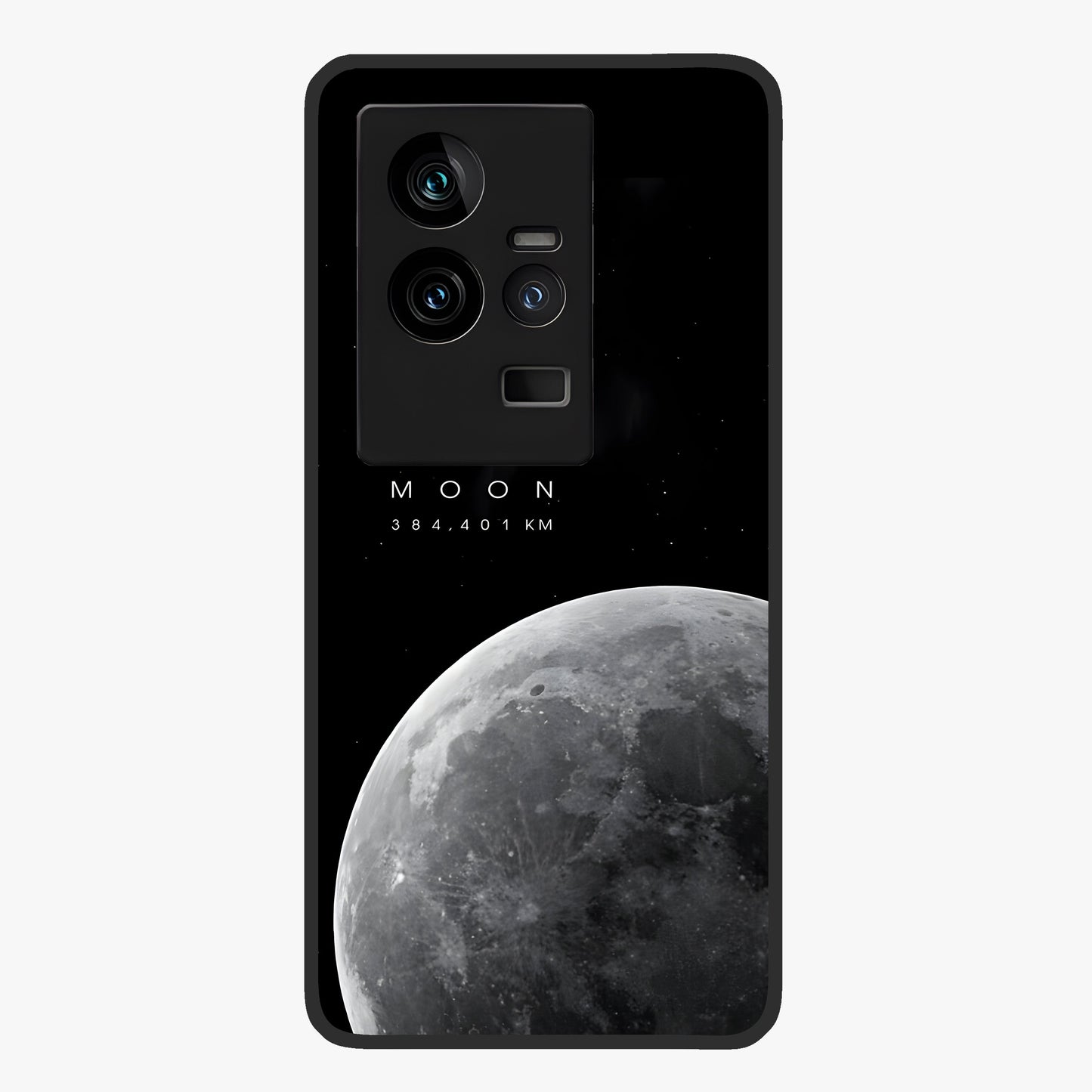Cosmic Moon Glow Glass Case showing flat back view with glowing moon artwork and glossy glass finish.