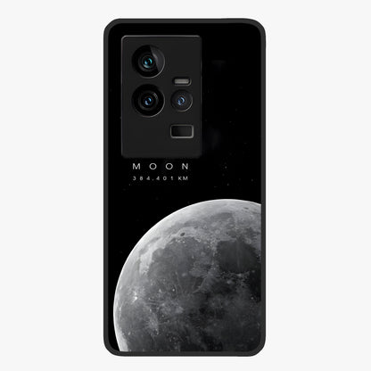 Cosmic Moon Glow Glass Case showing flat back view with glowing moon artwork and glossy glass finish.