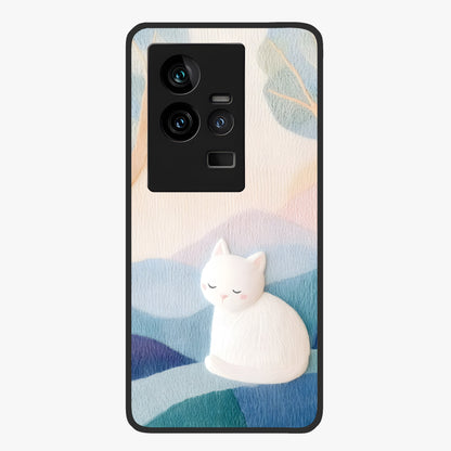 Cotton Dream Cat Glass Case showing flat back view with soft dreamy cat artwork and glossy glass finish.