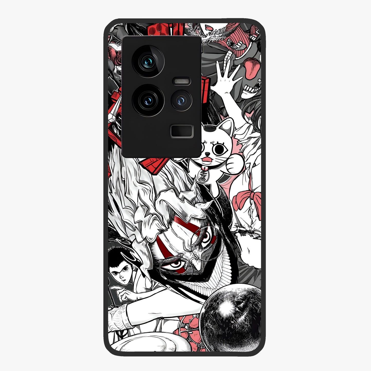 Crimson Chaos Panel Glass Case showing flat back view with bold crimson abstract artwork and glossy glass finish.
