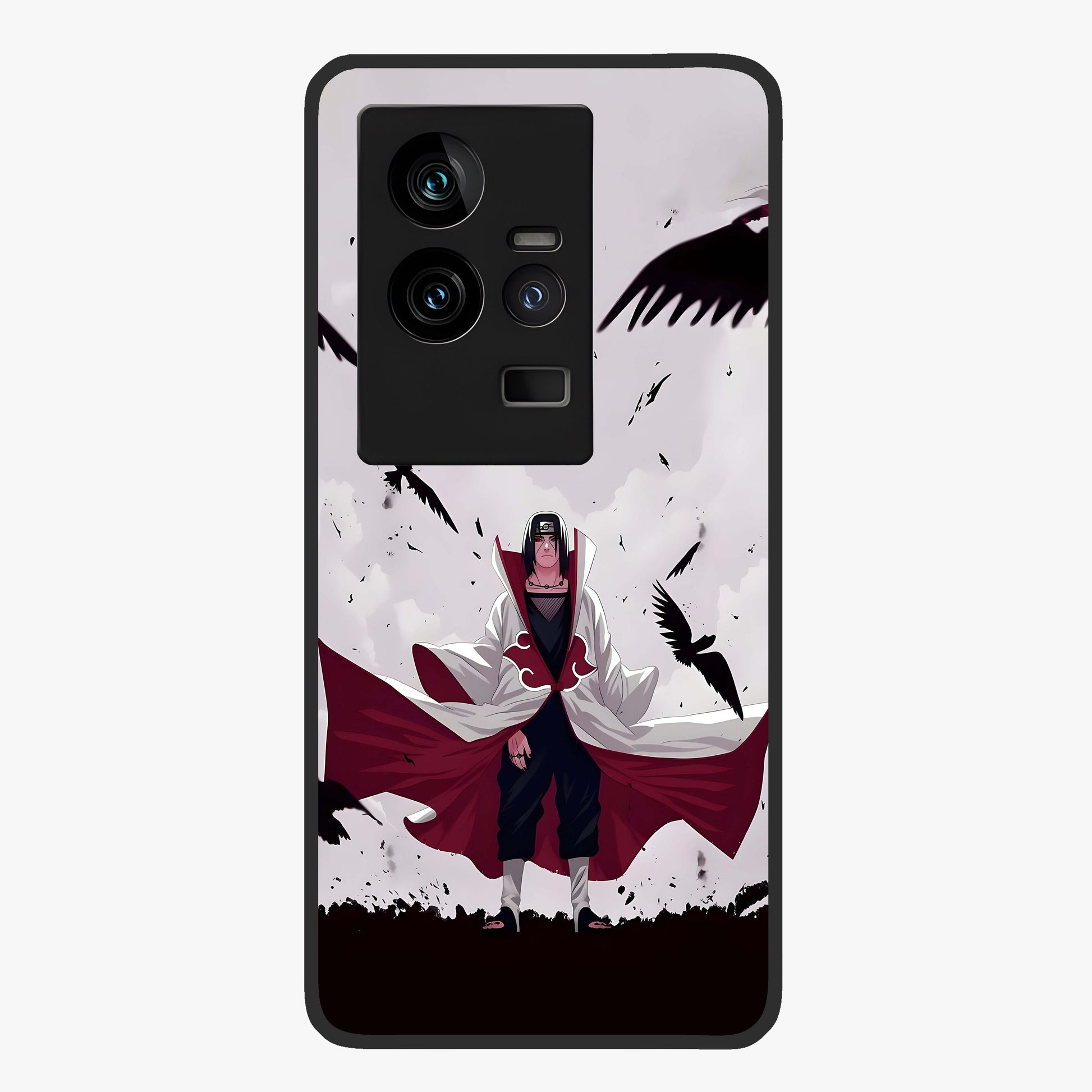Crimson Crow Ascension Glass Case showing flat back view with mystical crow artwork and glossy glass finish.