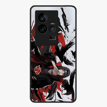 Crimson Crow Illusion Glass Case showing flat back view with artistic crow illusion artwork and glossy glass finish.