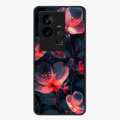 Dark Shade of Flower Glass Case showing flat back view with elegant dark floral artwork and glossy glass finish.