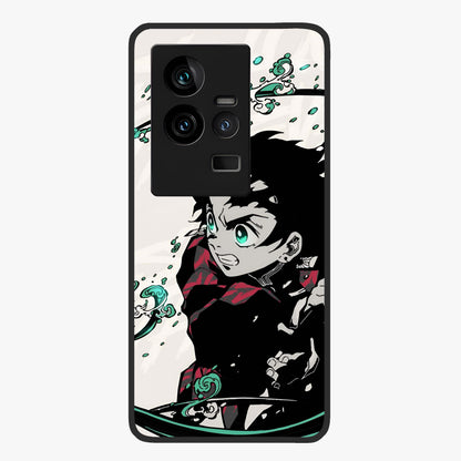 Demon Slayer Glass Case showing flat back view with bold anime inspired artwork and glossy glass finish.