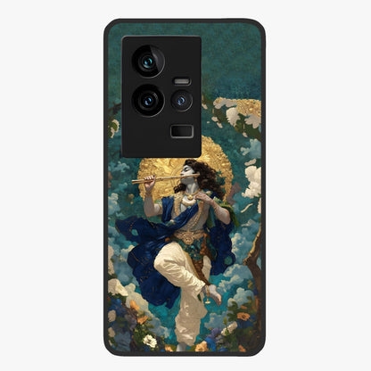 Divine Krishna Art Glass Case showing flat back view with Lord Krishna artwork and glossy glass finish.