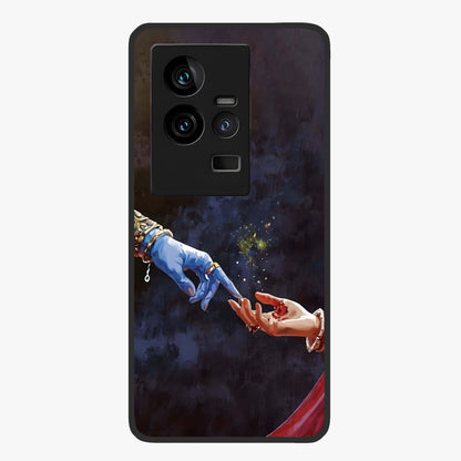 Divine Touch Eternal Glass Case showing flat back view with spiritual themed artwork and glossy glass finish.