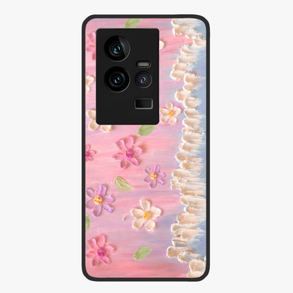 Dreamy Painted Garden Glass Case showing flat back view with artistic painted floral garden artwork and glossy glass finish.
