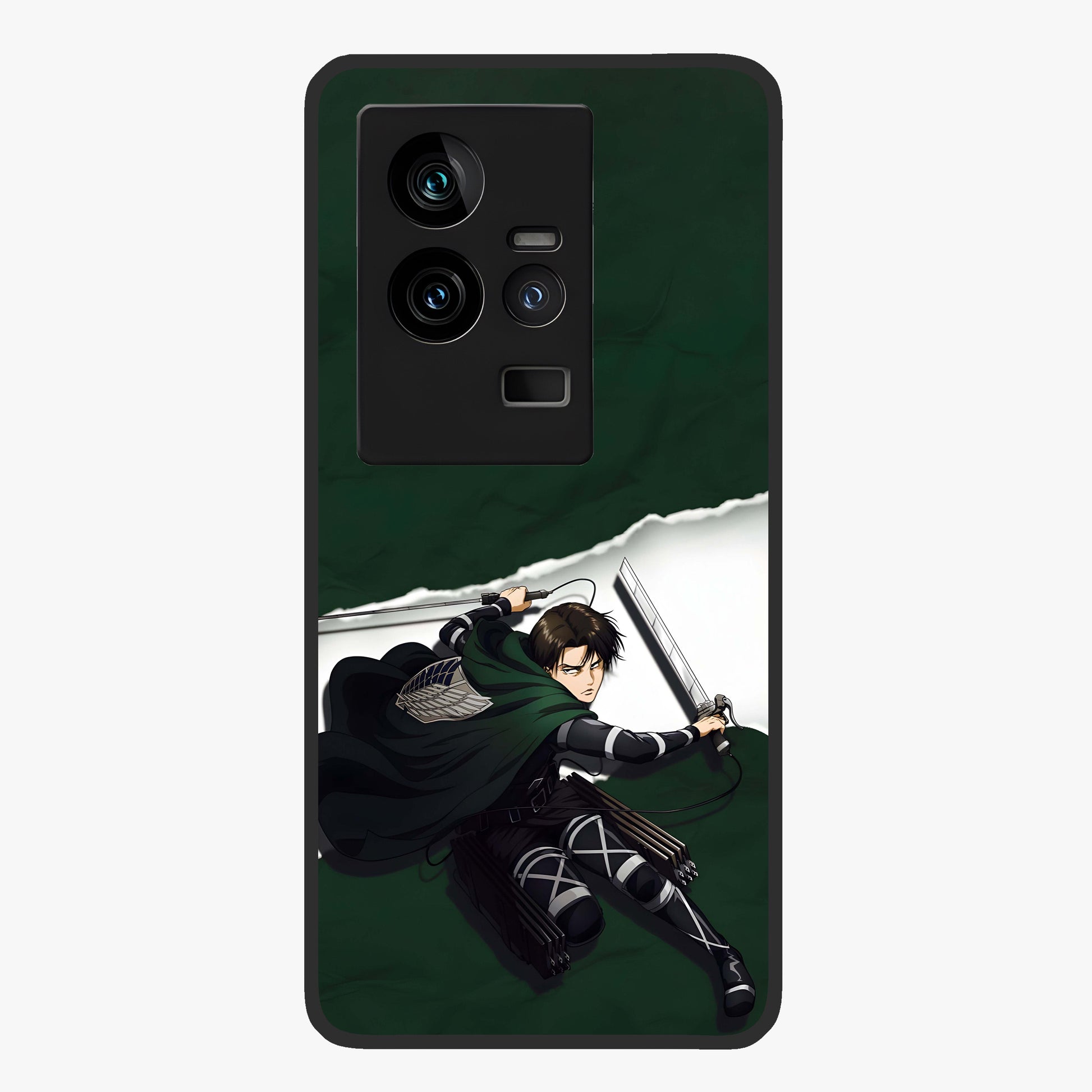 Emerald War Vanguard Glass Case showing flat back view with powerful warrior themed artwork and glossy glass finish.