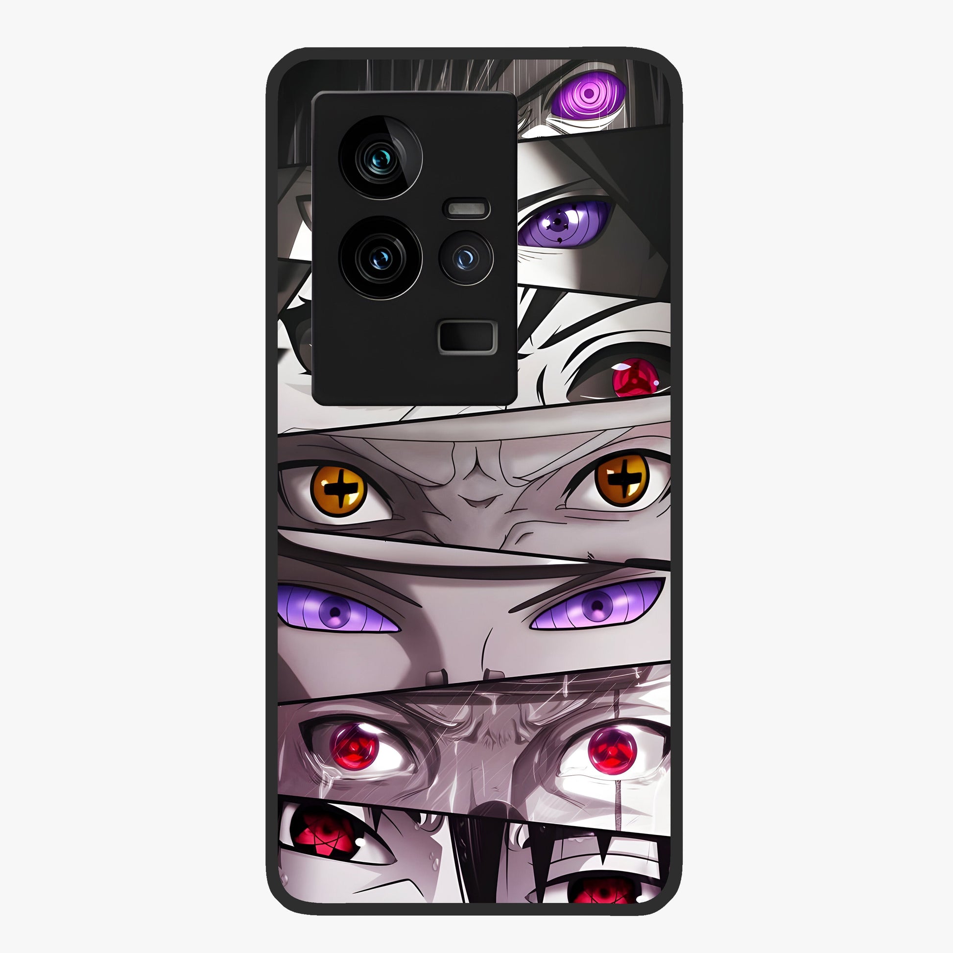 Eyes of Destiny Glass Case showing flat back view with striking eye themed artwork and glossy glass finish.