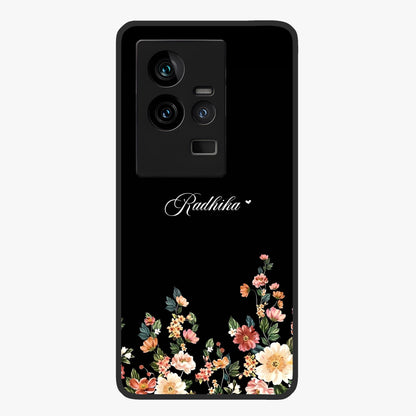 Floral Design With a Custom Personalized Name Glass Case showing flat back view with floral artwork and personalized name design.