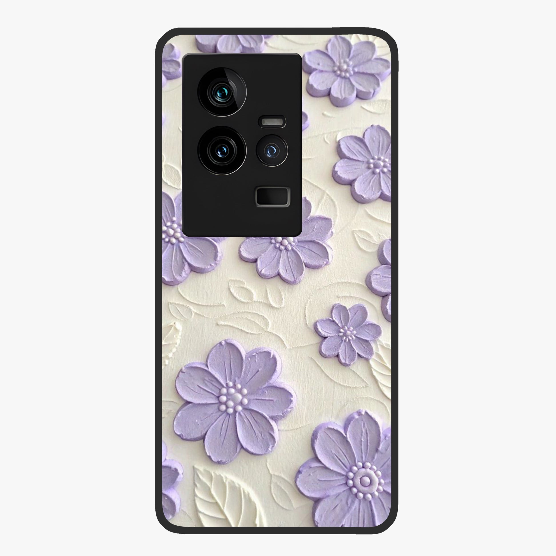 Floral Wall Art With Purple Flowers Glass Case showing flat back view with purple flower artwork and glossy glass finish.