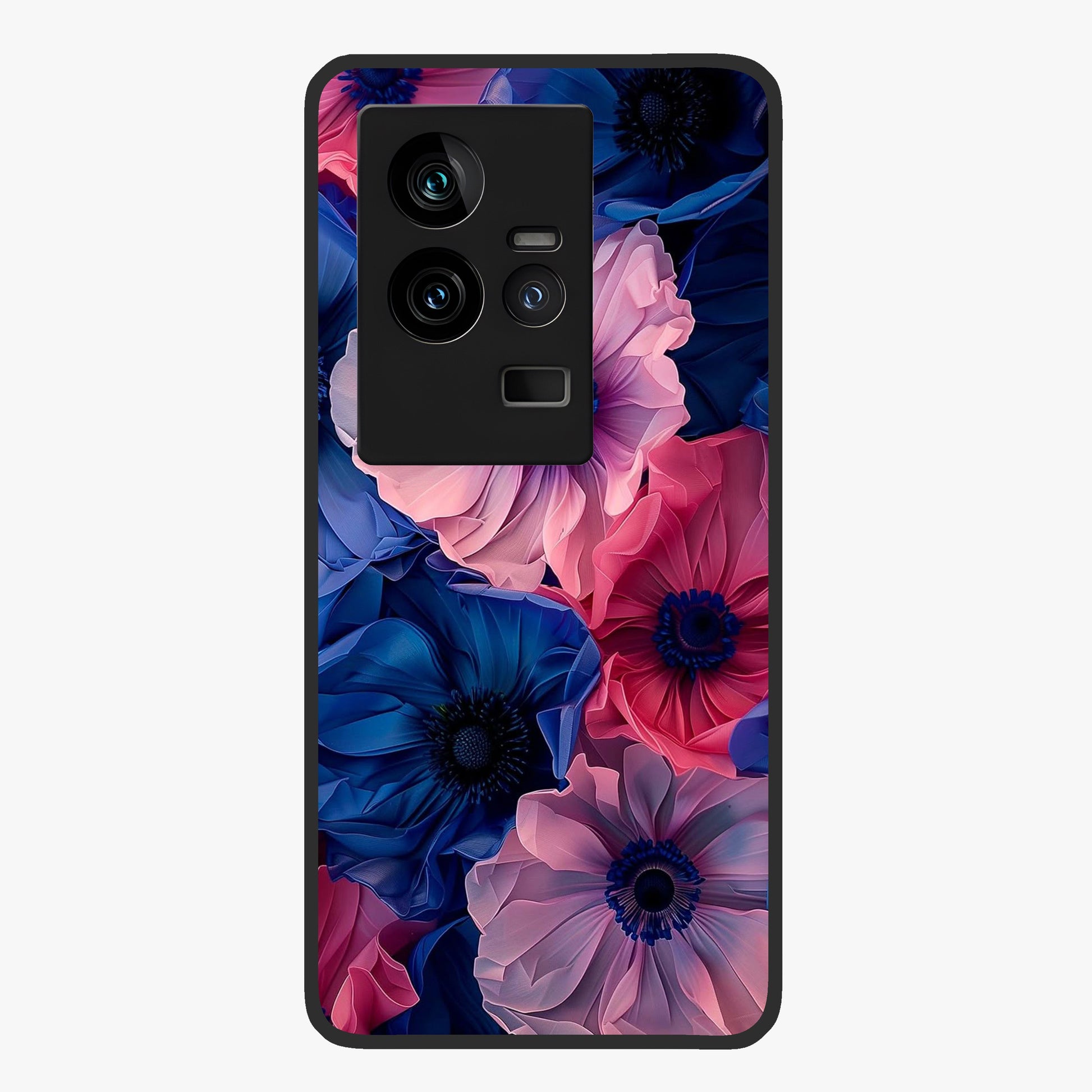Flower Paper Art Pattern Glass Case showing flat back view with paper cut style floral artwork and glossy glass finish.