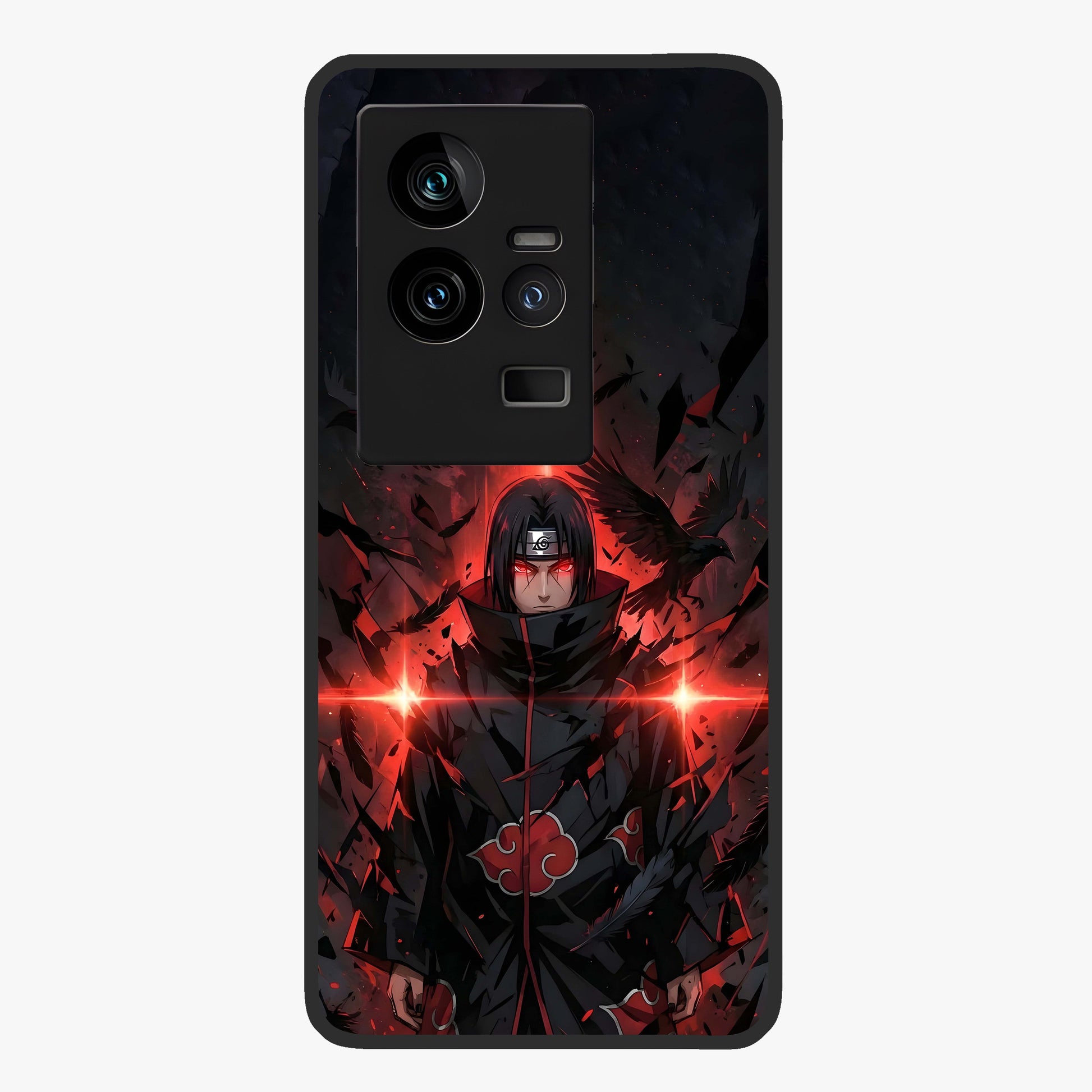 Focused Blade Discipline Glass Case showing flat back view with warrior sword themed artwork and glossy glass finish.