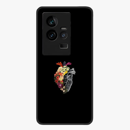 Heart With Flowers Glass Case showing flat back view with heart shaped floral artwork and glossy glass finish.
