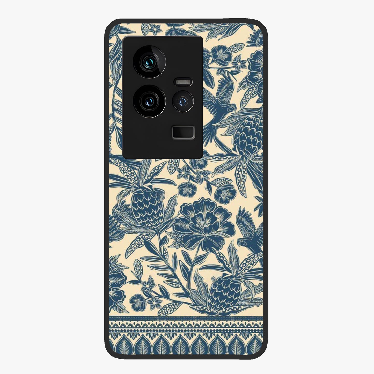 Heirloom Wild Bloom Glass Case showing flat back view with vintage inspired wild flower artwork and glossy glass finish.