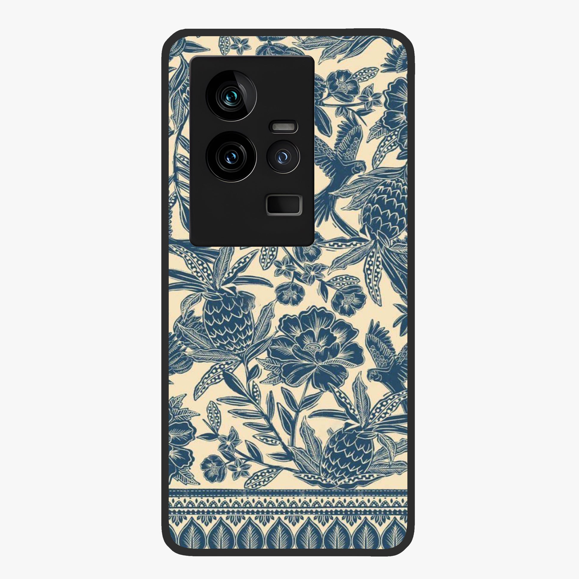 Heirloom Wild Bloom Glass Case showing flat back view with vintage inspired wild flower artwork and glossy glass finish.