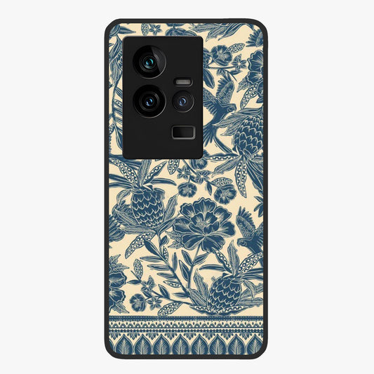 Heirloom Wild Bloom Glass Case showing flat back view with vintage inspired wild flower artwork and glossy glass finish.