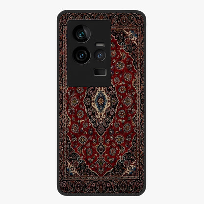 Heritage Carpet Royale Glass Case showing flat back view with ornate Persian carpet inspired pattern and glossy glass finish.