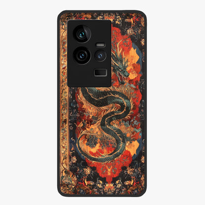 Inferno Dragon Soul Glass Case showing flat back view with fiery dragon artwork and glossy glass finish.
