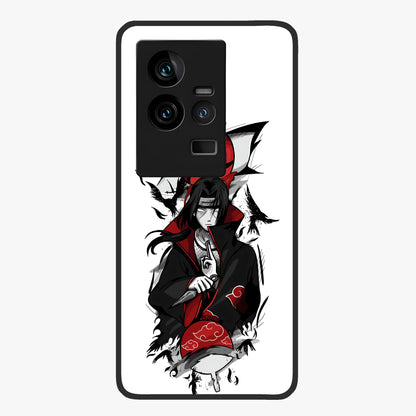 Itachi Sharingan Glass Case showing flat back view with powerful anime eye artwork and glossy glass finish.
