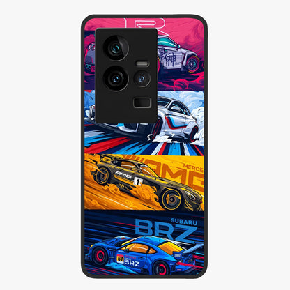 JDM Sports Car Glass Case showing flat back view with high performance sports car artwork and glossy glass finish.