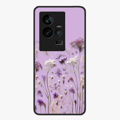 Lavender Blossom Dream Glass Case showing flat back view with soft lavender floral artwork and glossy glass finish.