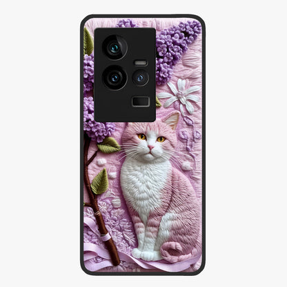 Lavender Cat Whimsy Glass Case showing flat back view with cute lavender cat artwork and glossy glass finish.