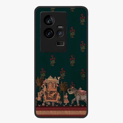 Macmerise Glass Case showing flat back view with stylish modern artwork and glossy glass finish.